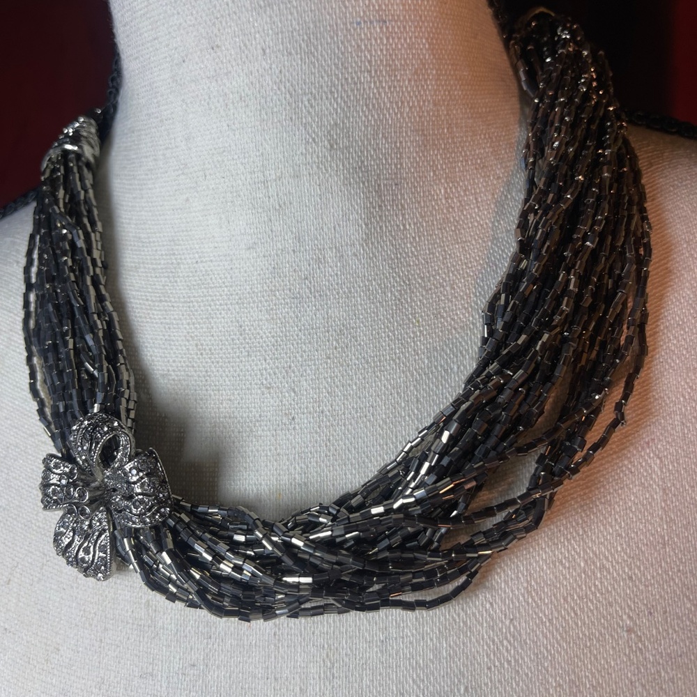 Chico's Multi Strand Necklace With Rhinestone Bow - Picture 2 of 6
